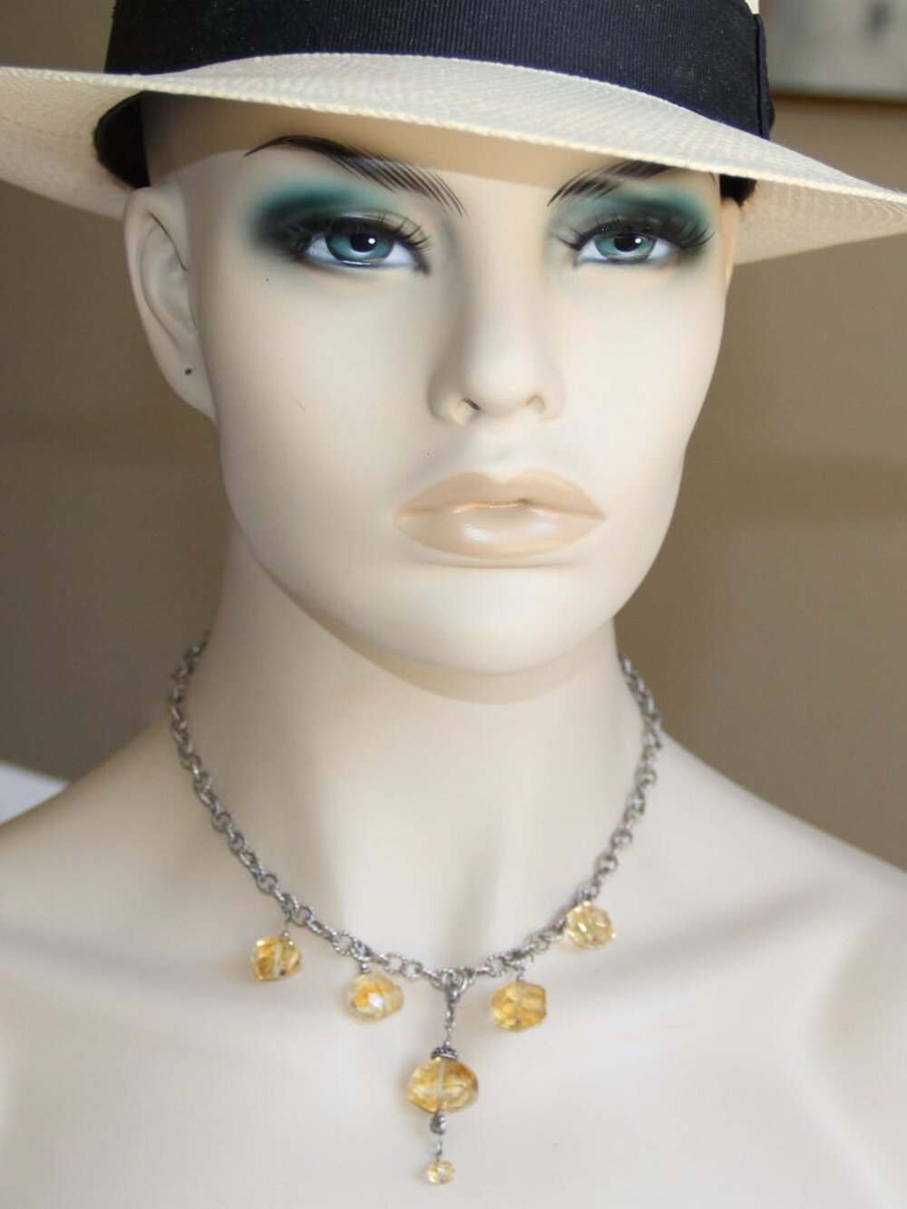 Sterling Silver Citrine Necklace. RARE Gorgeous Sterling Silver  Textured Cable